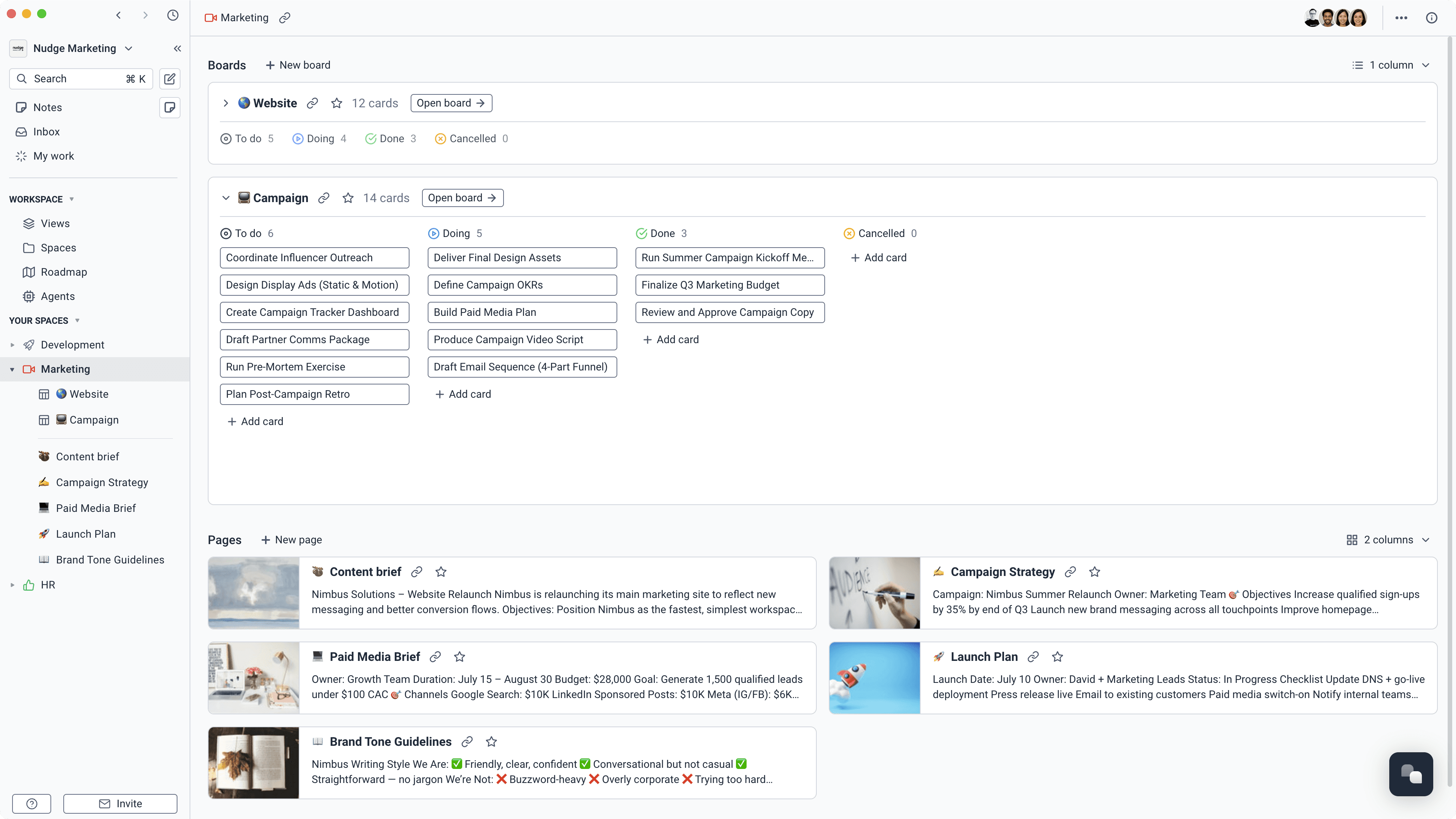 Superthread marketing workspace with boards, briefs, and campaigns