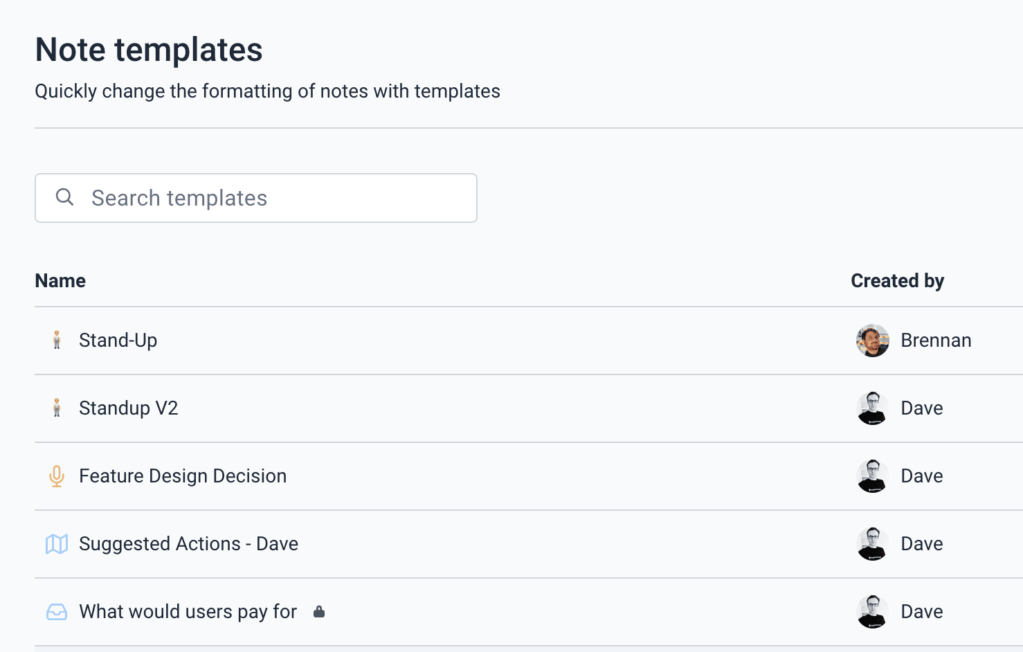 Note templates with AI suggestions