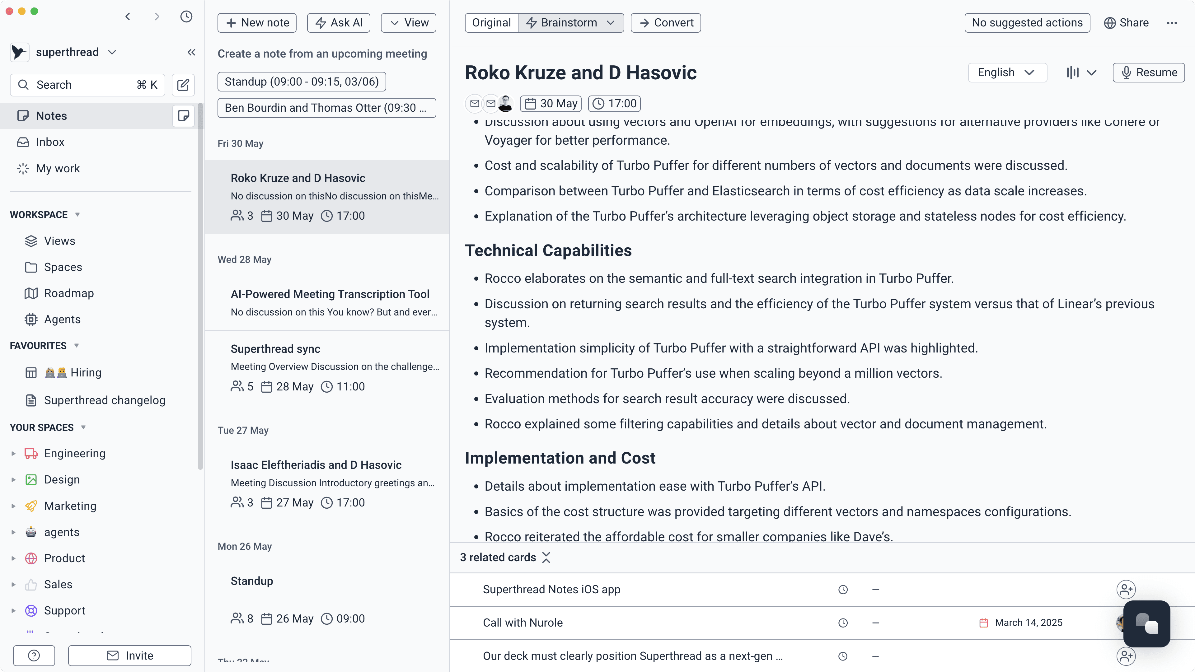 AI-generated meeting note summary with linked tasks